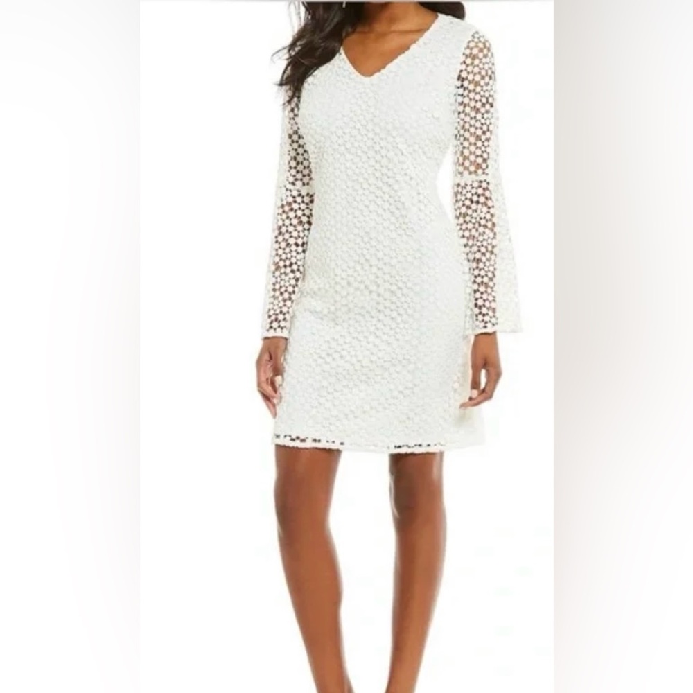 Karl Lagerfeld White Lace Long-Sleeve Shift Dress